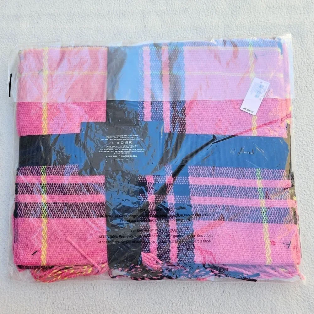 Victoria's Secret Pink Black and Yellow Plaid Fringe Scarf
